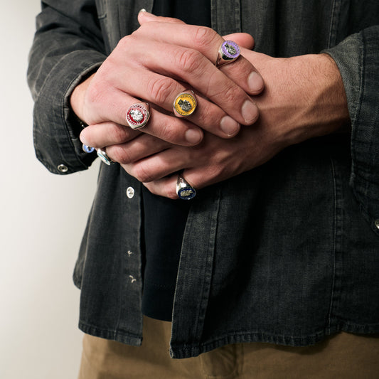 Anello Chevalier Argento Smalto Dolce Vita Anni 50 Vintage