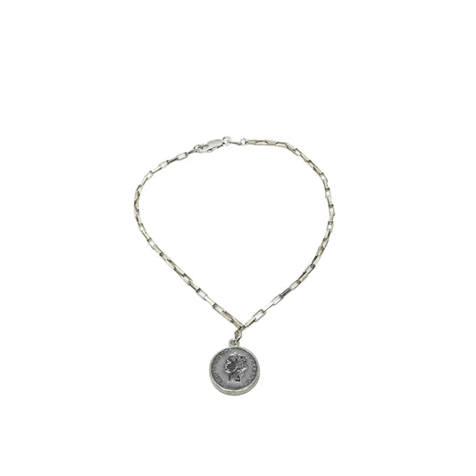 Bracciale argento smalto dolce vita anni 50 vintage con ciondolo tondo e catena a maglie di BDG Accessories