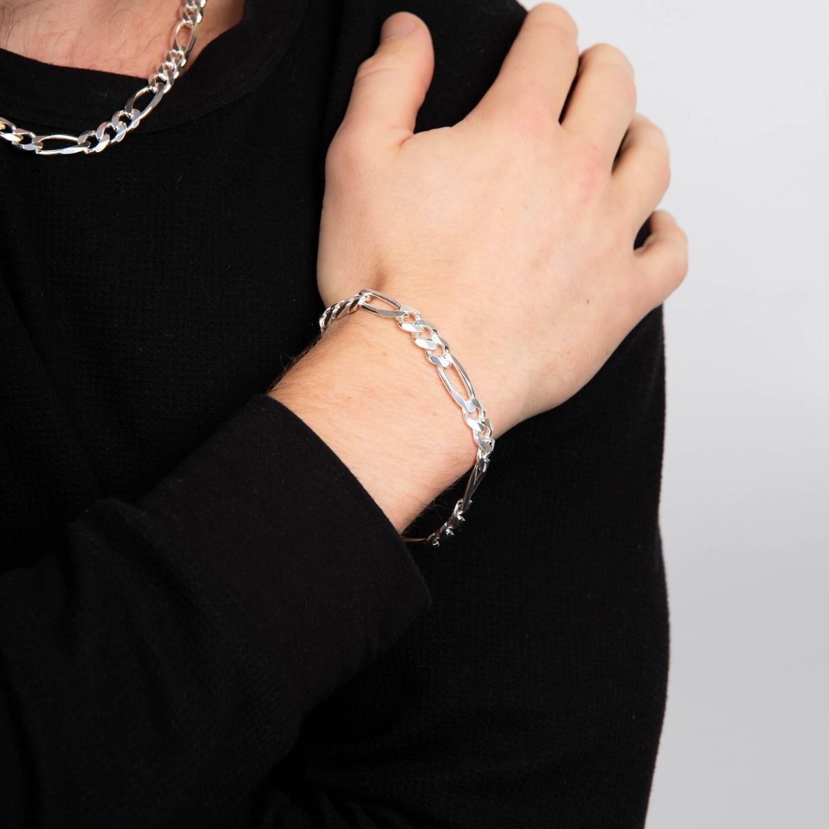 BDG Accessories Bracciale Uomo Di Design Maglie Figaro in Argento - BDG Accessories